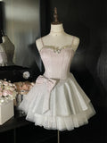 Purpdrank  French Style Vintage Puffy Women Dress Lolita Y2k Cute Bow Slim Waist Strap Evening Dress Fashion Elegant Princess Party Outfits
