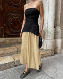 Purpdrank  Summer Elegant French Cotton and Hemp Skirt Women's High End Strapless Vest  Long Two-piece Set