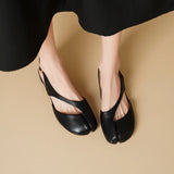 Purpdrank   Summer New Leather Low Heel Tabi Split Toe Shoes Women Single Shoes Lazy Slip on Design Footwear Leather Shoes Lady Sandals