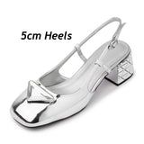 Purpdrank - 2023 Luxury Brand Designer Women Crystal Triangle Mary Janes Chic Metallic Silver Rhombic Leather High Heels Pumps Party Shoes