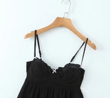 Purpdrank   Sexy Black Spliced Embroidery Lace Bra Corset style Mini Dress Women Tie Bow Backless Party Skater Short Sling Robe Holiday