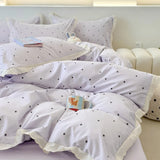 Purpdrank  Princess Style Bedding Sets Ruffle Lace Bow Quilt Cover Romantic Print Bedclothes Home Bedroom Decor Woman Girl Duvet Cover 4pcs