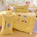Purpdrank  Washed Cotton Towel Embroidered Bedding Set Soft Skin-friendly Duvet Cover Set Single Couple Quilt Cover Pillowcases Bed Linens