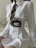 Purpdrank - Classic White Shirt Dress Women Wrap Slim Design Polo Short Dresses 2023 Korean Fashion Kpop Spring with Tie