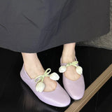 Purpdrank  Round Toe Floral Design Soft Flats Mary Jane Shoes for Women Comfort Low Heel Designer Ballet Flats Ladies Elegant Dress Pumps
