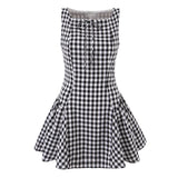 Purpdrank  Sexy Red Gingham Plaid Mini Sleeveless Dress Women Bow O Neck Zipper Back Low Waist Ruched Hem Swing Tank Dresses Vestidos Black