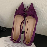 Purpdrank  Brand Pointed Toe Chunky Root Satin Heels Women Bowknot Shallow Design Elegant Party Shoes Fashion Luxury Designer Pumps Ladies
