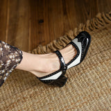 Purpdrank  New Patent Leather Mary Jane Women's Shoes LEISURE Buckle Shallow Pumps Square Toe Thick Heel Shoes Woman Zapatos De Mujer