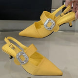 Purpdrank  Luxury Rhinestone Buckle Shallow Pumps Women Pointed Toe Back Strap Kitten Heel Slide Sandals Fashion Elegant Party Dress Shoes