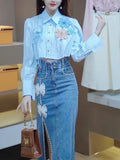 Purpdrank  Jeans Skirts for Women Gyaru Midi Woman Denim Skirt with Slit Cute Kawaii High Waist Clothing Trend 2025 Cheap Chic and Elegant