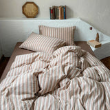 Purpdrank  Brown Stripe Bedding Set simple style For adults kids Brown pink Bed Sheet With Pillowcases 100% Cotton King Queen Full size