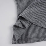 Purpdrank  Casual Solid T Ribbed Shirt Basic Slim-Fit U-Neck Long Sleeve Tees Women Autumn Spring Fashion Streetwear Layering Tops