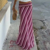 Purpdrank   Spring Summer Vacation Slim Wrap Hip Long Skirt Ladies Fashion Street Bohemian Half Skirt High Waist Striped Printed Midi Skirt