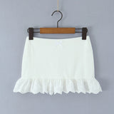 Purpdrank  Y2K Spliced Embroidery Lace Ruffles Hem Package Hips Mini Skirt Sexy Low Waist Short Skater Skirts With Shorts Lining Black