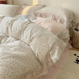 Purpdrank  Cream Feng Shui Wash Cotton Lace Bed Set Four Piece Princess Style Retro Quilt Cover Bed Sheet Non All Cotton Bedding