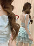 Purpdrank  New Summer Fashion Travel Beach Style Dress Sweet Constrast Color Lrregular Ruffle Short Dresses Y2k Casual High Streest Clothes