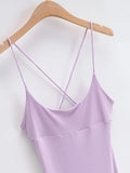 Purpdrank  Summer Sexy Bandage Cross Lacing up Backless Spaghetti Strap Dress Women Hem Slit Sling Holiday Dress