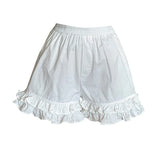 Purpdrank  Korean Style Cute White Ruffles Shorts 2025 New Summer Casual Elastic High Waist cotton Shorts Sweet Woman Bud Shorts kawaii
