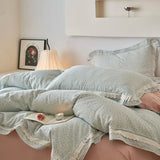 Purpdrank  Vintage French Country Rustic Style Floral Bedding Set 100% Cotton Double Layer Crinkle Yarn Duvet Cover Bed Sheet Pillowcases