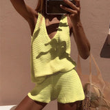 Purpdrank  Spring Casual Solid Knit 2 Piece Set Sexy Deep V Neck Vest Top And Shorts Outfit New Summer Beach Vacation Women's Suit Harajuku