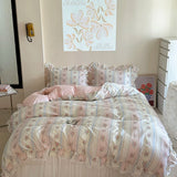 Purpdrank  Korean Princess Style Lace Ruffles Floral Bedding Set 100% Cotton Duvet Cover Bed Sheet/Fitted Sheet/Bed Skirt Pillowcases 3/4Pc