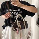 Purpdrank  Mini Square Top-handle Bags For Women Contrast Color Small Boston Shoulder Crossbody Bag 2025 New Luxury Designer Handbags