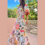 Purpdrank  Summer New Women's Fashion and Elegance Slim Fit Versatile Printed Embroidered Square Neck Dress