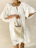 Purpdrank   White Lace Embroidered Dresses Women Summer Short Sleeve Tassle O-Neck Mini Dress Casual Loose Holiday Beach Boho Dress Vestidos