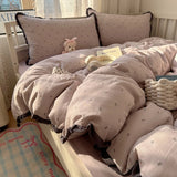 Purpdrank  French Lace Bedding Sets 2025 New Ruffle Lace Bow Quilt Cover Romantic Bedclothes Decor Woman Girls Bedroom Duvet Cover 4pcs