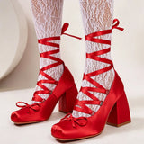 Purpdrank  Plus Size 43 Retro Red Lolita Ankle Wrap Pumps Sweet 5cm Med Square Heels Gothic Cosplay Ballet Mary Janes Shoes Women