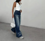 Purpdrank  Fashionable Whitewashed Design Style Girl's Denim Pants - Vintage High Street Long Length Frayed Floor-length Pants