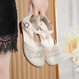 Purpdrank  Close Head Square Heels Cutout Breathable Rhinestone Shoes Summer Soft Leather Sandals Women For Office Daily Mom Leisure