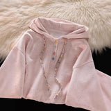 Purpdrank  Pink White Colorful Hooded Sweatshirt for Women Chic Loose Top High-End Fashionable Style