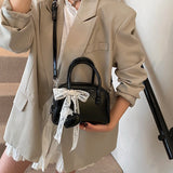 Purpdrank  Mini Boston Shoulder Crossbody Bags For Women Lace Bowknot Round Top-handle Bag With Heart Pendant 2025 Designer Handbags