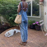 Purpdrank  Elegant Women Denim Bib Overalls Chic Straight Jeans Jumpsuit Romper Pants With Pockets Strap Onepices Streetwear