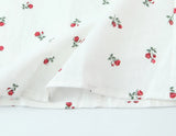 Purpdrank  Retro French Style White Floral Print Short Puff Sleeve Dress Women V neck Slim Waist A-line Mini Dresses Vestidos Holiday Robe