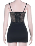 Purpdrank  New Sexy Spaghetti Strap Lace-Up Backless Bodycon Mini Dress Women's Sleeveless Lace Patchwork Slim Night Party Dress