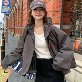 Purpdrank  Flesh Covering Charge Coat Women's Spring Autumn 2023 New Loose Lazy Style Young Short Workwear Hooded Windbreaker Solid Color B