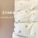 Purpdrank  Knitted Class A Bedding Set Floral Style Bed Linen Set Soft Double Yarn Four-Piece Set Quilt Cover Set Bed Sheets Gift for Home