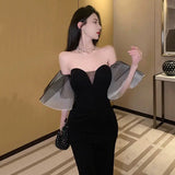 Purpdrank  Celebrity Mesh Spliced Tight Sexy Strapless Long Dress Women High-waisted Slim Wrap Hip Backless Dress Summer Luxury Banquet