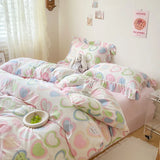 Purpdrank  Cute Floral Duvet Cover Set Ins Korean Style with Flat Sheet Pillowcase No filler Washed Cotton Queen Full Twin Home Bed Linen