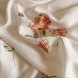 Purpdrank  Rose Flowers Print Lace Ruffles Bedding Set Lyocell Soft Silky Cool Feeling Duvet Cover Flat/Fitted Bed Sheet Pillowcase 4Pcs