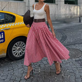 Purpdrank  Fall Winter Pink Plaid Skirt Long Maxi A-Line Sweet Preppy Style Wool Blend Elegant Winter Skirt