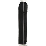 Purpdrank  Casual Digital Print Color Block Loose Sweatpants with Drawstring Elastic Waist Straight Leg Long Trousers for Trendy Girls