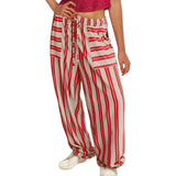 Purpdrank  Wide Leg Striped Patchwork High Waist Drawstring Long Pants For Ladies Fashion Outdoor Streetwear Loose Versatile Pockets Pants