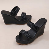 Purpdrank  Women's Retro Thick Bottom High Heel Sandals Woven Patent Leather Wedge Sandal Female Office Ladies Non Slip Black Slides Mujer