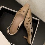 Purpdrank  Elegant White Hollow Heels for Women Fashion Square Toe Buckle Mule Shoes Luxury Brand Designer Pumps Comfort office formal shoe