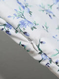 Purpdrank  Elegant Women Printed Dress With Embroidery V-neck Puff Sleeves Ruffle Details Contrast Lining A-Line Dresses