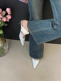 Purpdrank  Elegant Bowknot Low Heel Modern Slippers for Women Pointed Toe Backless Slide Sandals Female Elegant Dress Mueller Pumps Ladies