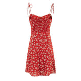 Purpdrank  Retro Red with White Flower Print V neck Corset Style Bow Lacing Up Sling Dress Sexy Women Slim Summer Dresses Holiday Robe
